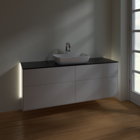 Тумба под раковину Villeroy & Boch Finion 160х50,1 см с подсветкой МДФ глянцевый белый лак/стекло черное матовое G85200GF