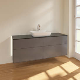 Тумба под раковину Villeroy & Boch Finion 160х50,1 см с подсветкой МДФ антрацит матовый лак/стекло черное матовое G85200GK