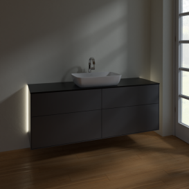 Тумба под раковину Villeroy & Boch Finion 160х50,1 см с подсветкой МДФ антрацит матовый лак/стекло черное матовое G85200GK