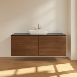 Тумба под раковину Villeroy & Boch Finion 160х50,1 см с подсветкой МДФ шпон грецкого ореха/стекло черное матовое G85200GN