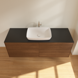 Тумба под раковину Villeroy & Boch Finion 160х50,1 см с подсветкой МДФ шпон грецкого ореха/стекло черное матовое G85200GN