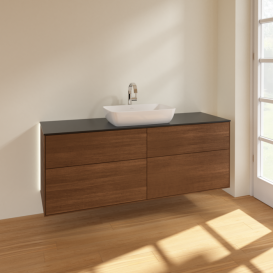 Тумба под раковину Villeroy & Boch Finion 160х50,1 см с подсветкой МДФ шпон грецкого ореха/стекло черное матовое G85200GN