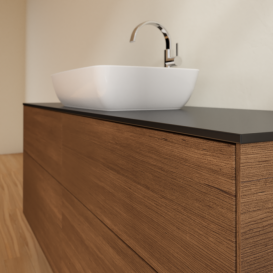 Тумба под раковину Villeroy & Boch Finion 160х50,1 см с подсветкой МДФ шпон грецкого ореха/стекло черное матовое G85200GN