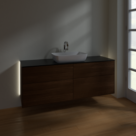 Тумба под раковину Villeroy & Boch Finion 160х50,1 см с подсветкой МДФ шпон грецкого ореха/стекло черное матовое G85200GN