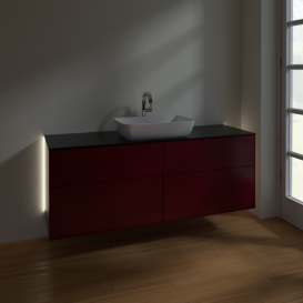 Тумба под раковину Villeroy & Boch Finion 160х50,1 см с подсветкой МДФ пион матовый лак/стекло черное матовое G85200HB