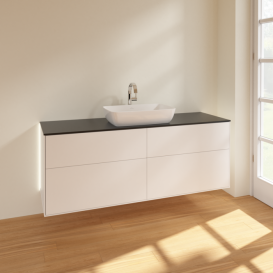 Тумба под раковину Villeroy & Boch Finion 160х50,1 см с подсветкой МДФ белый матовый лак/стекло черное матовое G85200MT