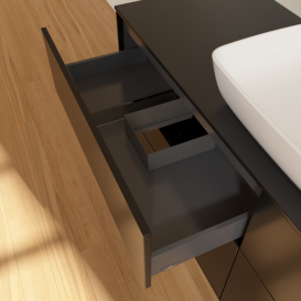 Тумба под раковину Villeroy & Boch Finion 160х50,1 см с подсветкой МДФ черный матовый лак/стекло черное матовое G85200PD