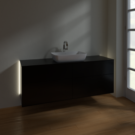 Тумба под раковину Villeroy & Boch Finion 160х50,1 см с подсветкой МДФ черный матовый лак/стекло черное матовое G85200PD