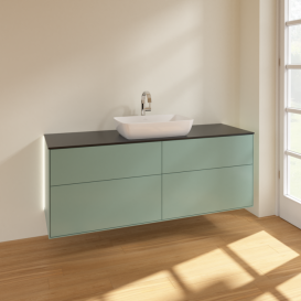 Тумба под раковину Villeroy & Boch Finion 160х50,1 см с подсветкой МДФ оливковый матовый лак/стекло черное матовое G85200GM