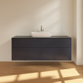 Тумба під раковину Villeroy & Boch Finion 160х50,1 см із підсвічуванням МДФ темно-синій матовий лак/скло чорне матове G85200HG