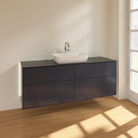 Тумба під раковину Villeroy & Boch Finion 160х50,1 см із підсвічуванням МДФ темно-синій матовий лак/скло чорне матове G85200HG