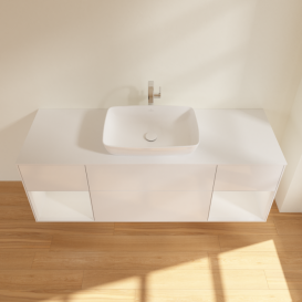 Тумба под раковину Villeroy & Boch Finion 160х50,1 см с подсветкой МДФ глянцевый белый лак/стекло белое матовое F861GFGF