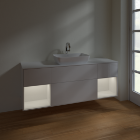 Тумба под раковину Villeroy & Boch Finion 160х50,1 см с подсветкой МДФ глянцевый белый лак/стекло белое матовое F861GFGF