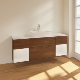 	Тумба под раковину Villeroy & Boch Finion 160х50,1 см с подсветкой МДФ шпон грецкого ореха/стекло белое матовое F861GFGN