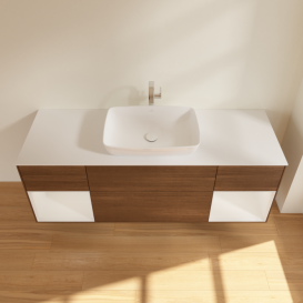 	Тумба под раковину Villeroy & Boch Finion 160х50,1 см с подсветкой МДФ шпон грецкого ореха/стекло белое матовое F861GFGN