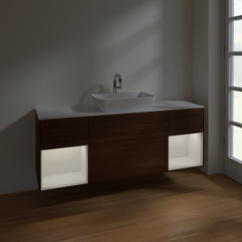 	Тумба под раковину Villeroy & Boch Finion 160х50,1 см с подсветкой МДФ шпон грецкого ореха/стекло белое матовое F861GFGN