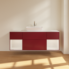 	Тумба под раковину Villeroy & Boch Finion 160х50,1 см с подсветкой МДФ пион матовый лак/стекло белое матовое F861GFHB