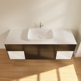 Тумба под раковину Villeroy & Boch Finion 160х50,1 см с подсветкой МДФ черный матовый лак/стекло белое матовое F861GFPD