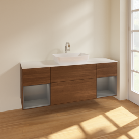 Тумба под раковину Villeroy & Boch Finion 160х50,1 см с подсветкой МДФ шпон грецкого ореха/стекло белое матовое F861GKGN