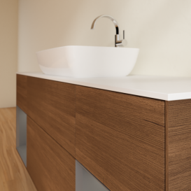 Тумба под раковину Villeroy & Boch Finion 160х50,1 см с подсветкой МДФ шпон грецкого ореха/стекло белое матовое F861GKGN