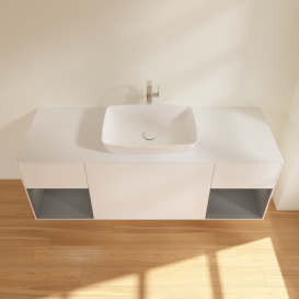 Тумба под раковину Villeroy & Boch Finion 160х50,1 см с подсветкой МДФ белый матовый лак/стекло белое матовое F861GKMT