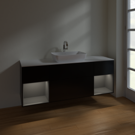 Тумба под раковину Villeroy & Boch Finion 160х50,1 см с подсветкой МДФ черный матовый лак/стекло белое матовое F861GKPD
