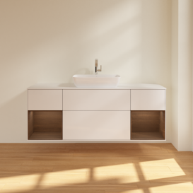 Тумба под раковину Villeroy & Boch Finion 160х50,1 см с подсветкой МДФ глянцевый белый лак/стекло белое матовое F861GNGF