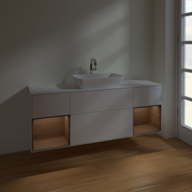 Тумба под раковину Villeroy & Boch Finion 160х50,1 см с подсветкой МДФ глянцевый белый лак/стекло белое матовое F861GNGF