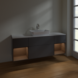 Тумба под раковину Villeroy & Boch Finion 160х50,1 см с подсветкой МДФ антрацит матовый лак/стекло белое матовое F861GNGK