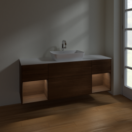 Тумба под раковину Villeroy & Boch Finion 160х50,1 см с подсветкой МДФ шпон грецкого ореха/стекло белое матовое F861GNGN