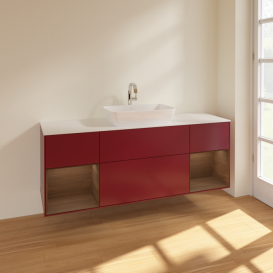 Тумба под раковину Villeroy & Boch Finion 160х50,1 см с подсветкой МДФ пион матовый лак/стекло белое матовое F861GNHB