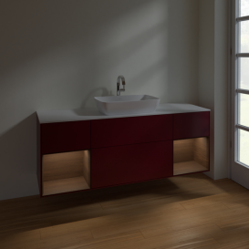 Тумба под раковину Villeroy & Boch Finion 160х50,1 см с подсветкой МДФ пион матовый лак/стекло белое матовое F861GNHB