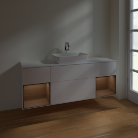 Тумба под раковину Villeroy & Boch Finion 160х50,1 см с подсветкой МДФ белый матовый лак/стекло белое матовое F861GNMT