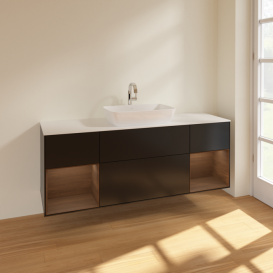 Тумба под раковину Villeroy & Boch Finion 160х50,1 см с подсветкой МДФ черный матовый лак/стекло белое матовое F861GNPD