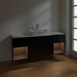 Тумба под раковину Villeroy & Boch Finion 160х50,1 см с подсветкой МДФ черный матовый лак/стекло белое матовое F861GNPD