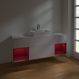 Тумба под раковину Villeroy & Boch Finion 160х50,1 см с подсветкой МДФ глянцевый белый лак/стекло белое матовое F861HBGF