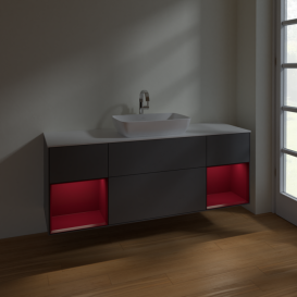 Тумба под раковину Villeroy & Boch Finion 160х50,1 см с подсветкой МДФ антрацит матовый лак/стекло белое матовое F861HBGK