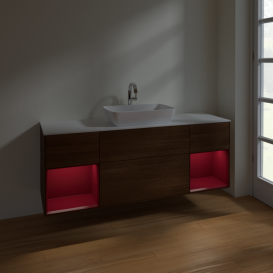 Тумба под раковину Villeroy & Boch Finion 160х50,1 см с подсветкой МДФ шпон грецкого ореха/стекло белое матовое F861HBGN