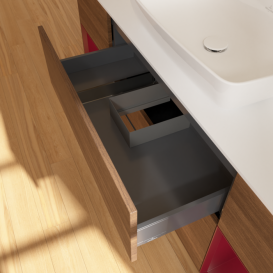 Тумба под раковину Villeroy & Boch Finion 160х50,1 см с подсветкой МДФ шпон грецкого ореха/стекло белое матовое F861HBGN