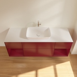 Тумба под раковину Villeroy & Boch Finion 160х50,1 см с подсветкой МДФ пион матовый лак/стекло белое матовое F861HBHB