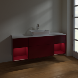 Тумба под раковину Villeroy & Boch Finion 160х50,1 см с подсветкой МДФ пион матовый лак/стекло белое матовое F861HBHB