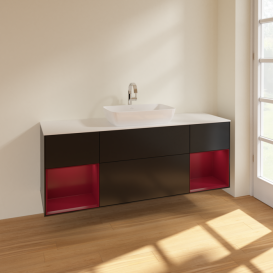 Тумба под раковину Villeroy & Boch Finion 160х50,1 см с подсветкой МДФ черный матовый лак/стекло белое матовое F861HBPD