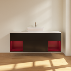 Тумба под раковину Villeroy & Boch Finion 160х50,1 см с подсветкой МДФ черный матовый лак/стекло белое матовое F861HBPD