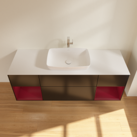 Тумба под раковину Villeroy & Boch Finion 160х50,1 см с подсветкой МДФ черный матовый лак/стекло белое матовое F861HBPD