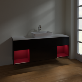 Тумба под раковину Villeroy & Boch Finion 160х50,1 см с подсветкой МДФ черный матовый лак/стекло белое матовое F861HBPD