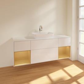 Тумба под раковину Villeroy & Boch Finion 160х50,1 см с подсветкой МДФ глянцевый белый лак/стекло белое матовое F861HFGF