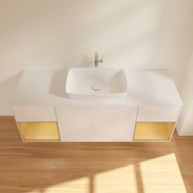 Тумба под раковину Villeroy & Boch Finion 160х50,1 см с подсветкой МДФ глянцевый белый лак/стекло белое матовое F861HFGF