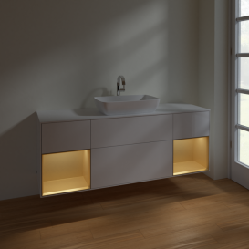 Тумба под раковину Villeroy & Boch Finion 160х50,1 см с подсветкой МДФ глянцевый белый лак/стекло белое матовое F861HFGF