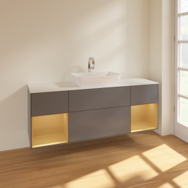 Тумба под раковину Villeroy & Boch Finion 160х50,1 см с подсветкой МДФ антрацит матовый лак/стекло белое матовое F861HFGK