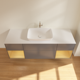 Тумба под раковину Villeroy & Boch Finion 160х50,1 см с подсветкой МДФ антрацит матовый лак/стекло белое матовое F861HFGK